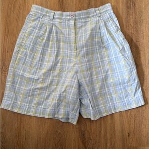 Vintage Liz Claiborne LizSport Plaid Shorts Blue Yellow Cotton S/M